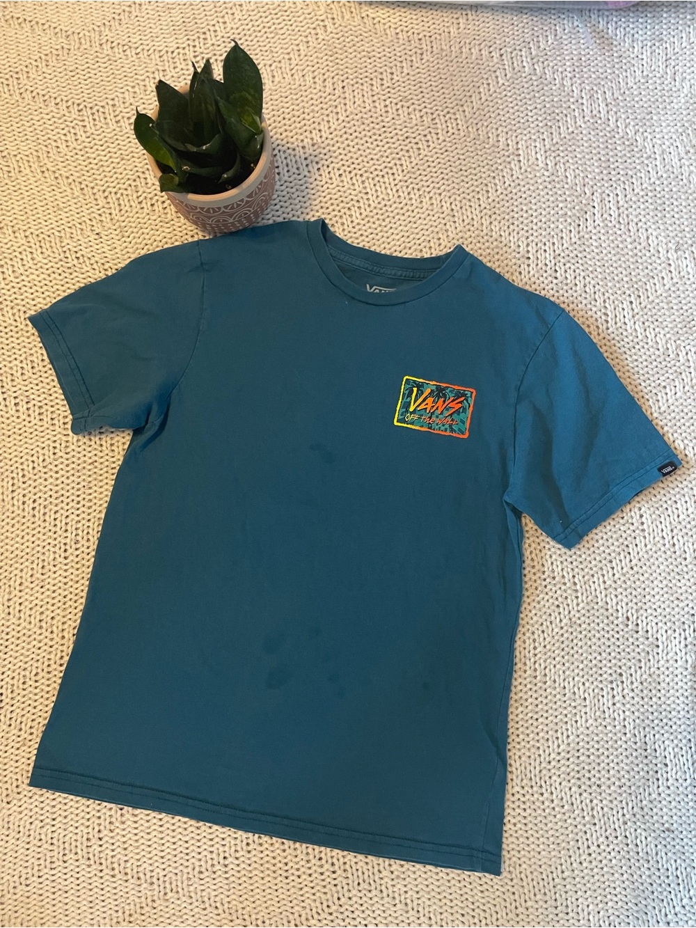 Vans Off The Wall Tropical Palm Graphic Tee Youth Large 12-14 Blue Skate